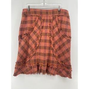 Elevenses Anthropologie Plaid Wool Blend Fringe Skirt Western Boho Women's 12